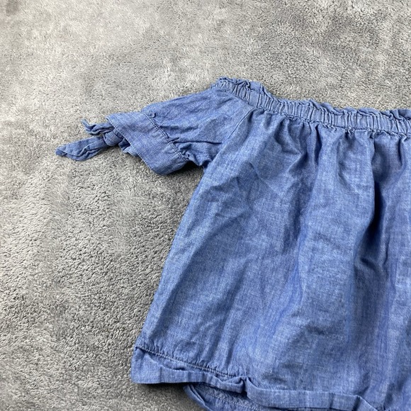 J Crew Chambray Off Shoulder Top Womens 2P Petite Blue Short Sleeve - Picture 11 of 13